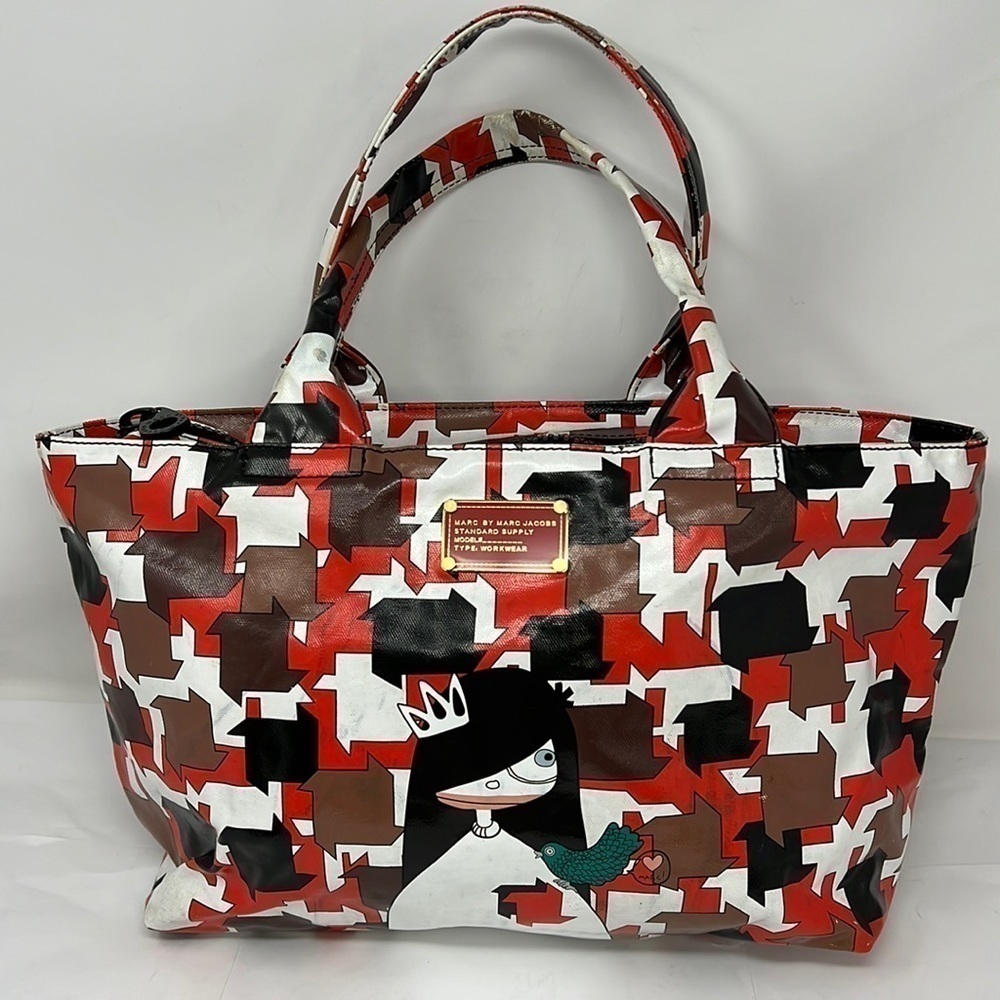 Marc by Marc Jacobs Miss Marc Girl Rare Multi Color Coated Canvas Zip Tote Bag
